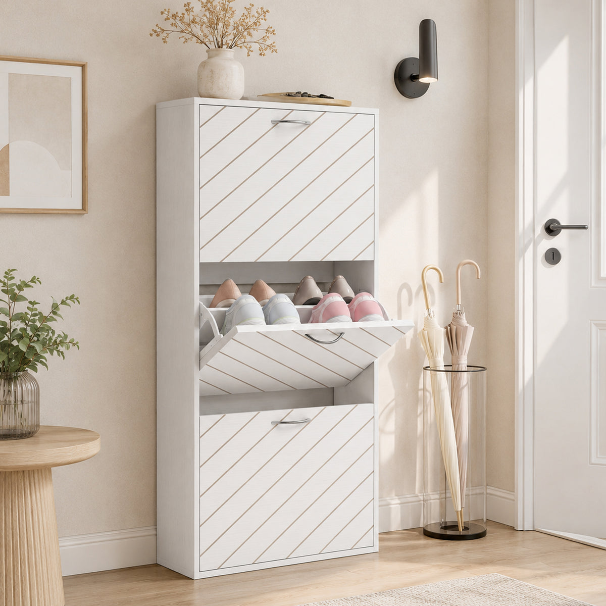 Shoe Storage Cabinet with 3 Flip Drawers – 22"W x 46"H