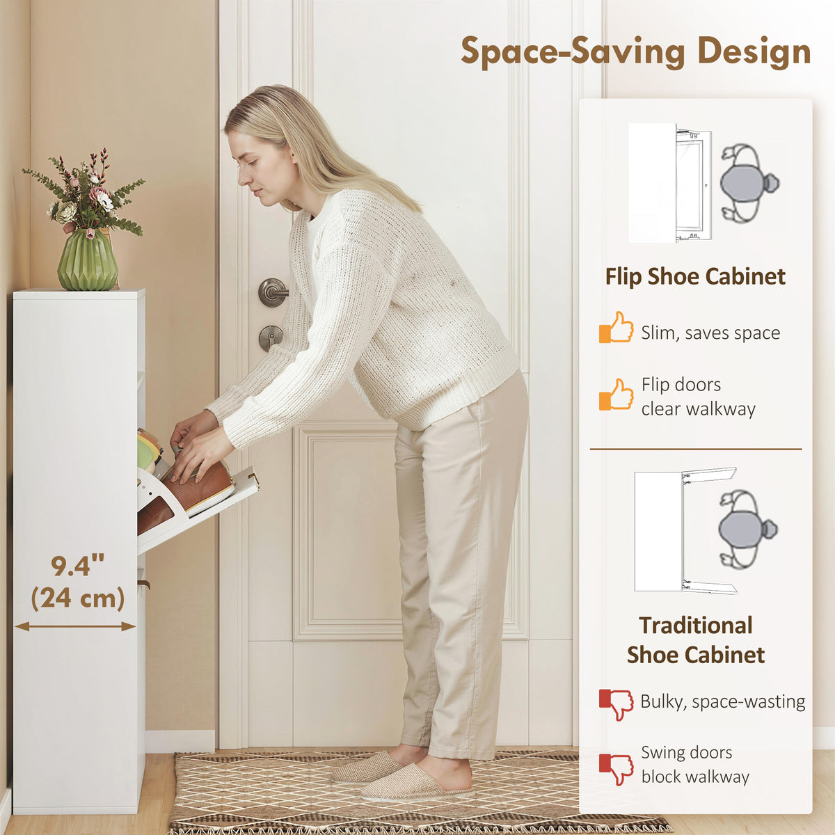 Shoe Cabinet with 2 Flip Drawers – 31"W x 40"H