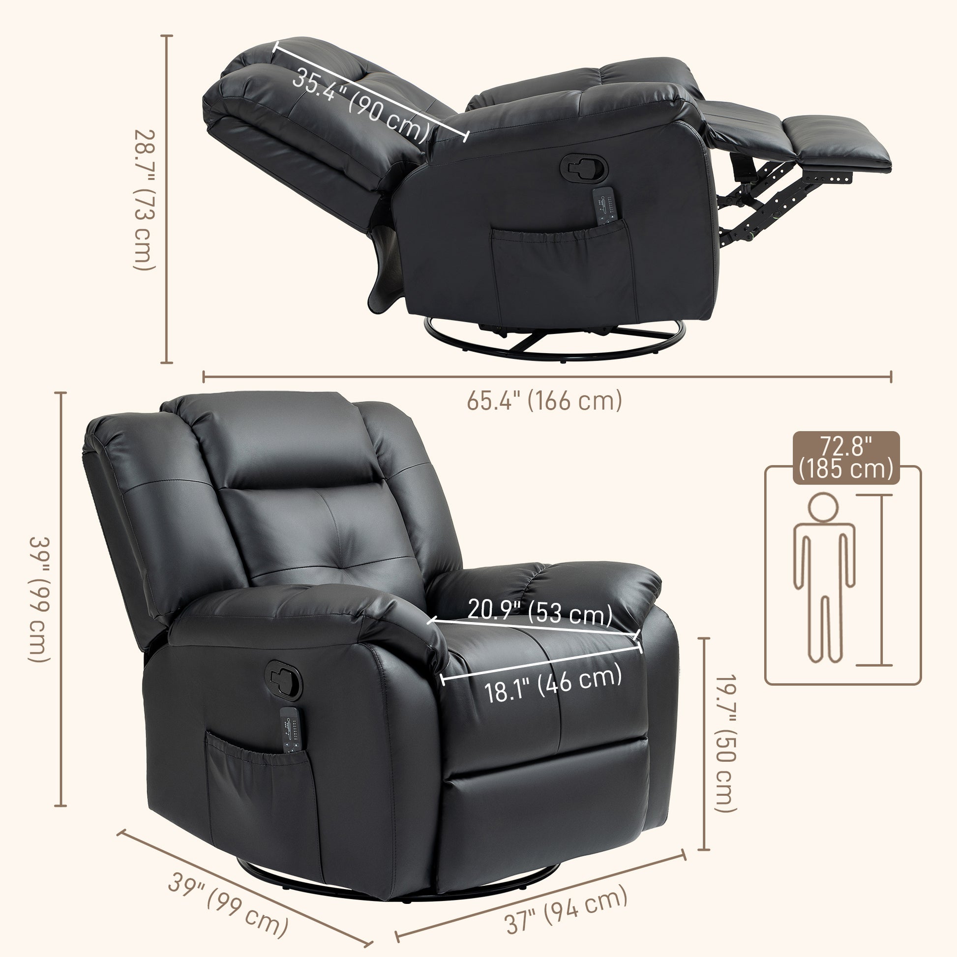 HOMCOM 8-Point Vibration Massage Recliner Chair, PU Leather, Swivel, Rocking, Remote