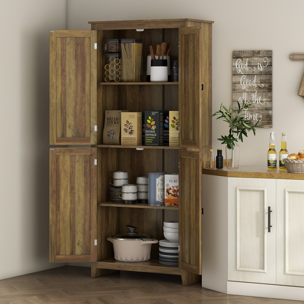 Kitchen Pantry Cabinet with Doors and Shelves – 32"W x 72"H