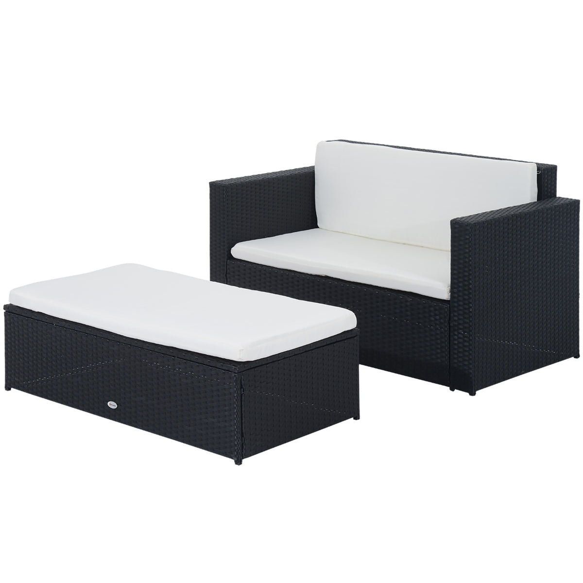 2 Pieces Wicker Patio Furniture Set with Double Ottoman, Outdoor PE Rattan Conversation Set with Loveseat and Two Seat Ottoman