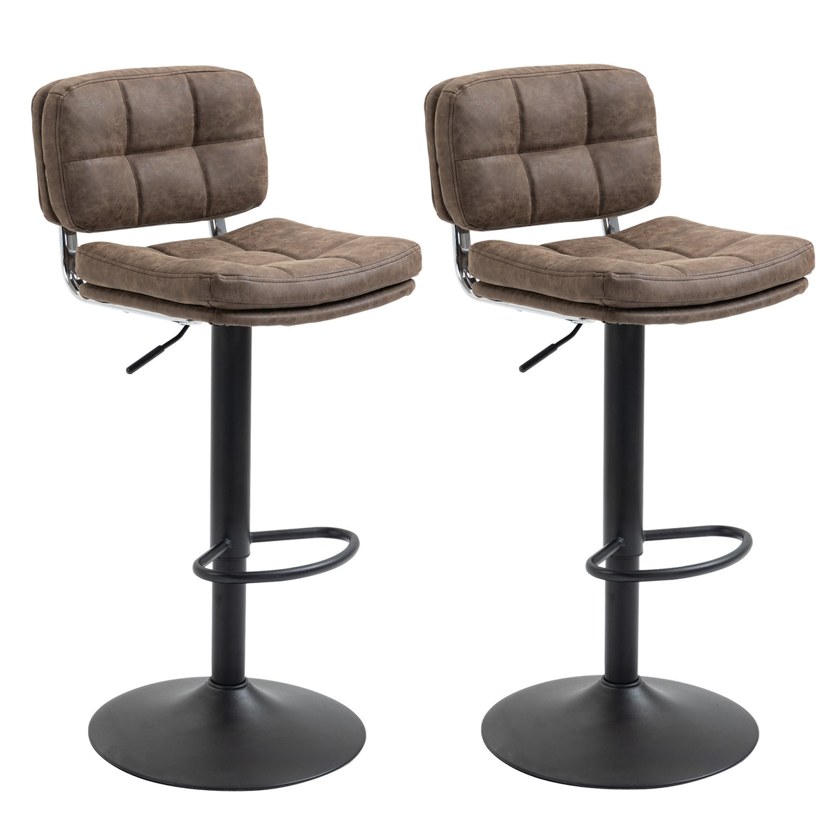 PU Leather Adjustable Swivel Counter Stools with Back and Footrest, Set of 2, Black