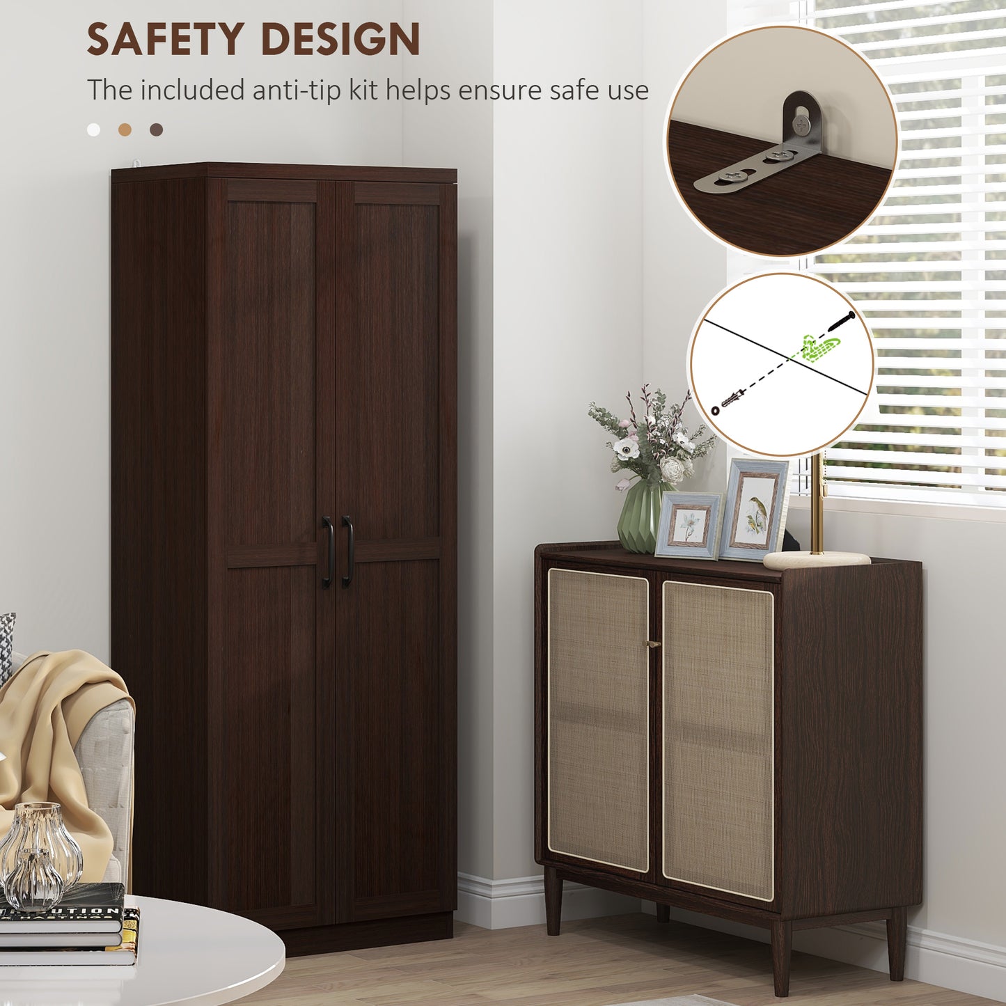HOMCOM 63" 5-Tier Kitchen Pantry Cabinet Dark Brown
