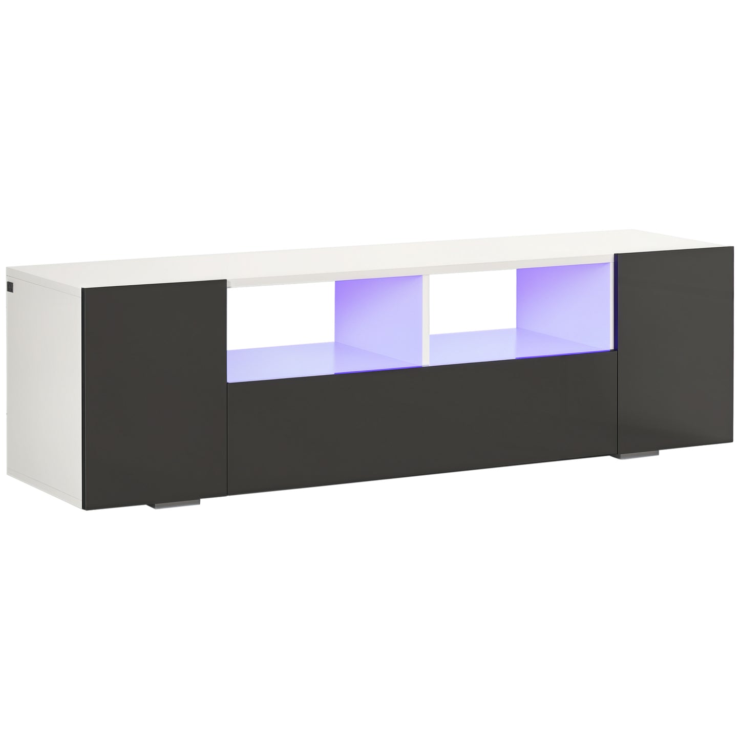 HOMCOM Modern Grey TV Stand for 60-inch TVs, LED Lights, Storage & Media