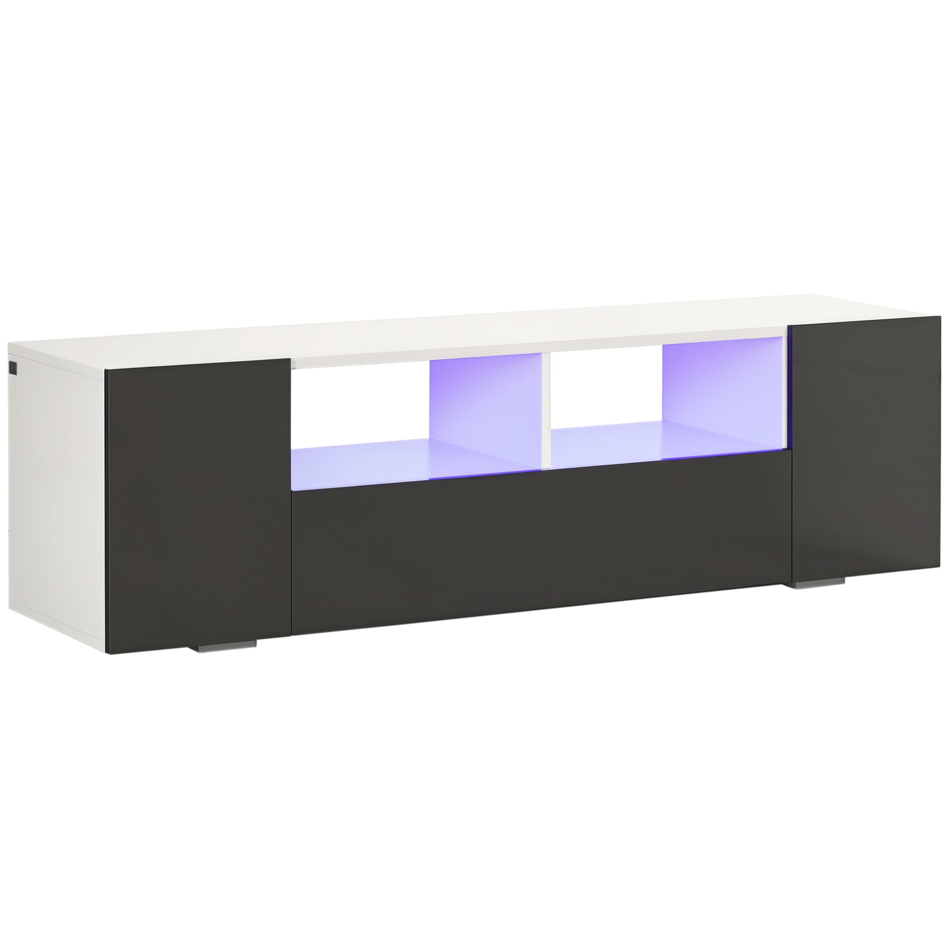 HOMCOM Modern Grey TV Stand for 60-inch TVs, LED Lights, Storage & Media