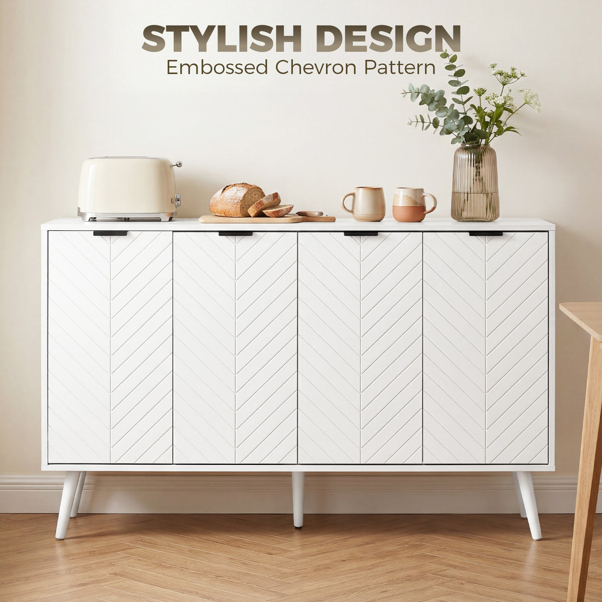 Modern Sideboard and Buffet with Adjustable Shelves and 4 Doors – 47"W x 30"H