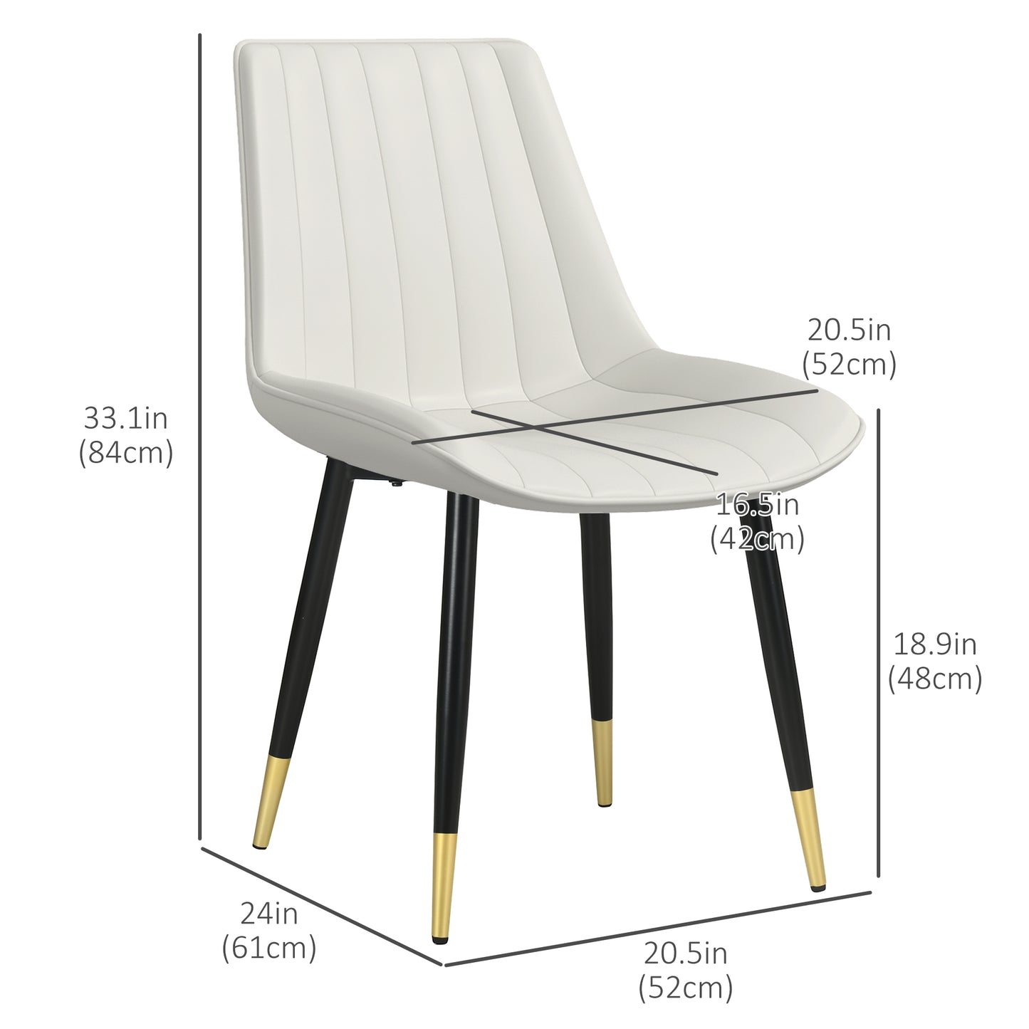 Dining Chairs Set of 2, Modern Kitchen Chair with PU Leather Upholstery and Steel Legs for Living Room, Bedroom, Cream