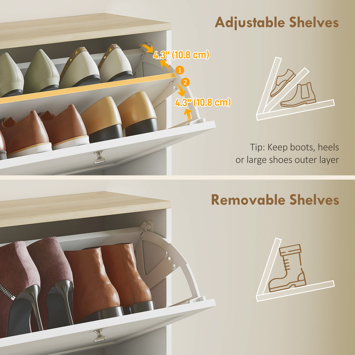 Modern Shoe Storage Cabinet with 4 Flip Drawers – 24"W x 60"H