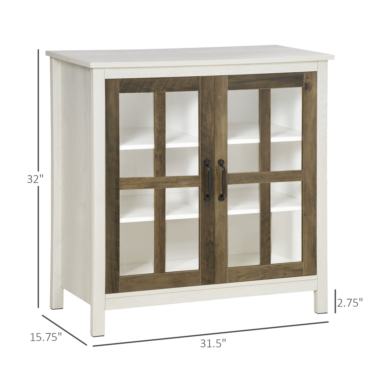 Kitchen Sideboard with 2 Glass Doors and Adjustable Shelf – 32"W x 32"H