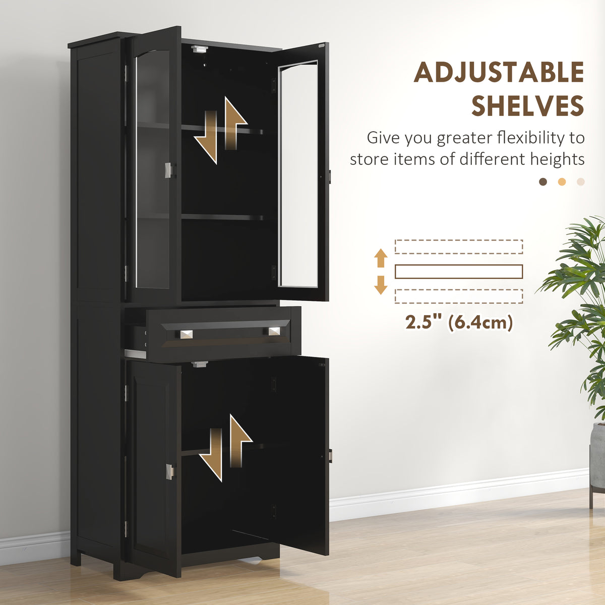 4-Door Kitchen Pantry Cabinet with Adjustable Shelves – 24"W x 63"H