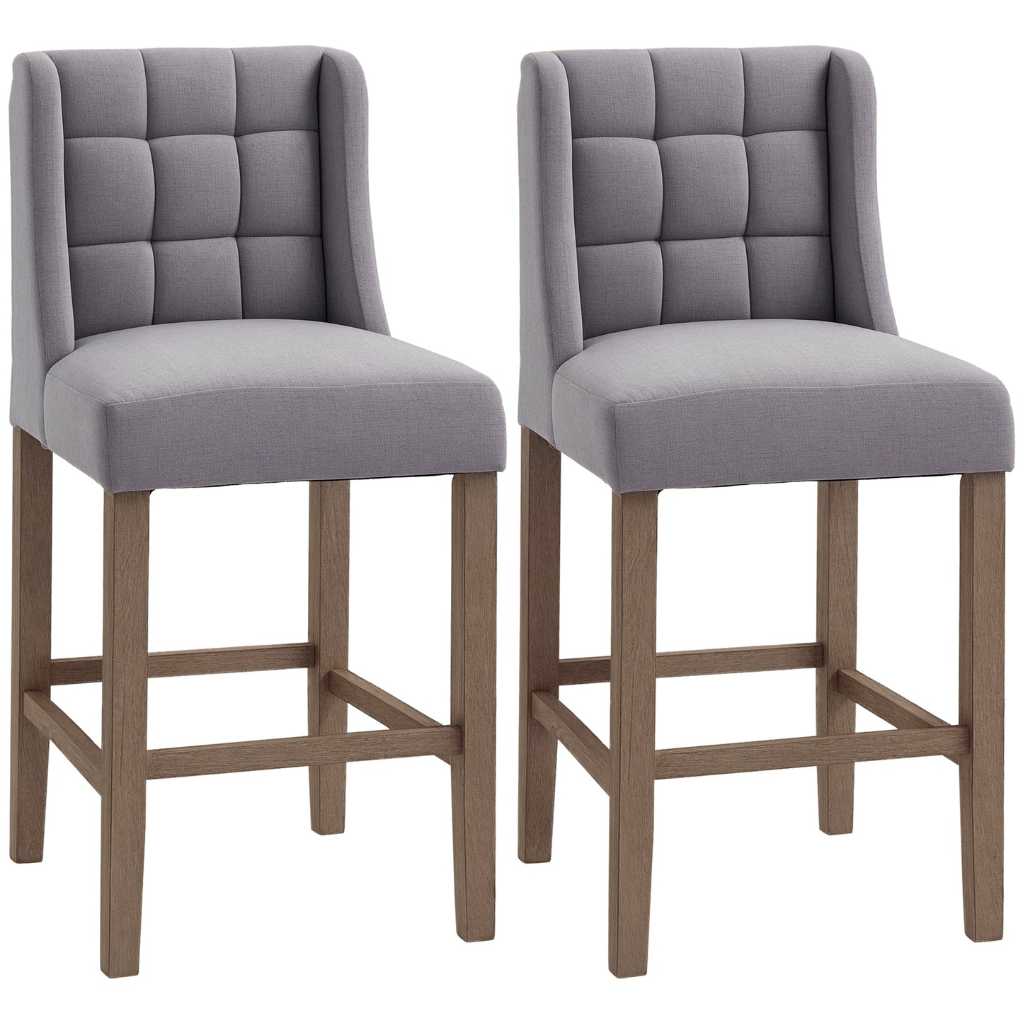 HOMCOM Modern Tufted Counter Stools Set of 2, Grey Upholstered