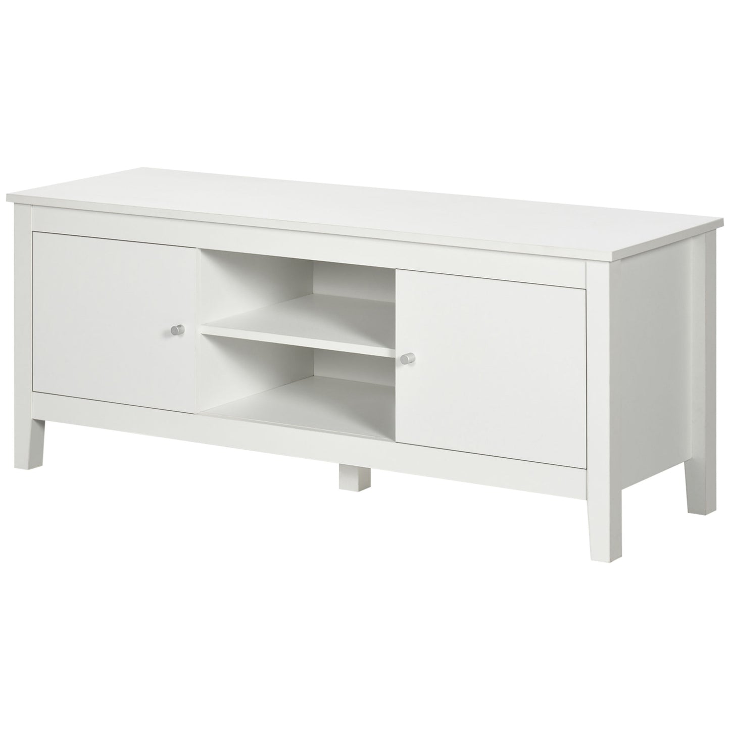 HOMCOM Modern White TV Stand for 55-Inch TVs, Storage Cupboards, Open Shelves