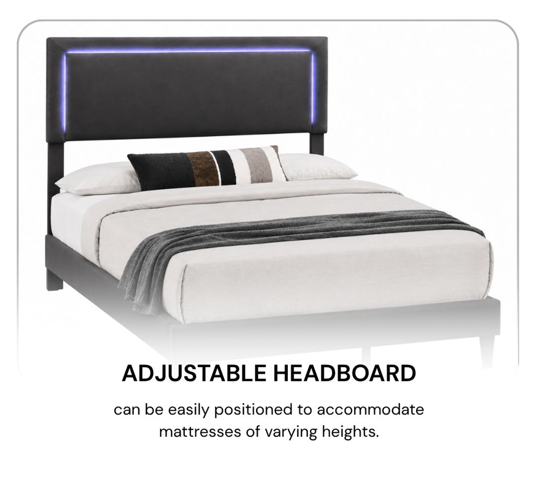 Modern Linen Platform Bed Adjustable LED Headboard T2104