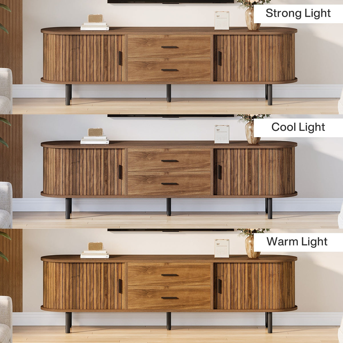 70" TV Stand, Modern Media Console with Storage and Sliding Tambour Door