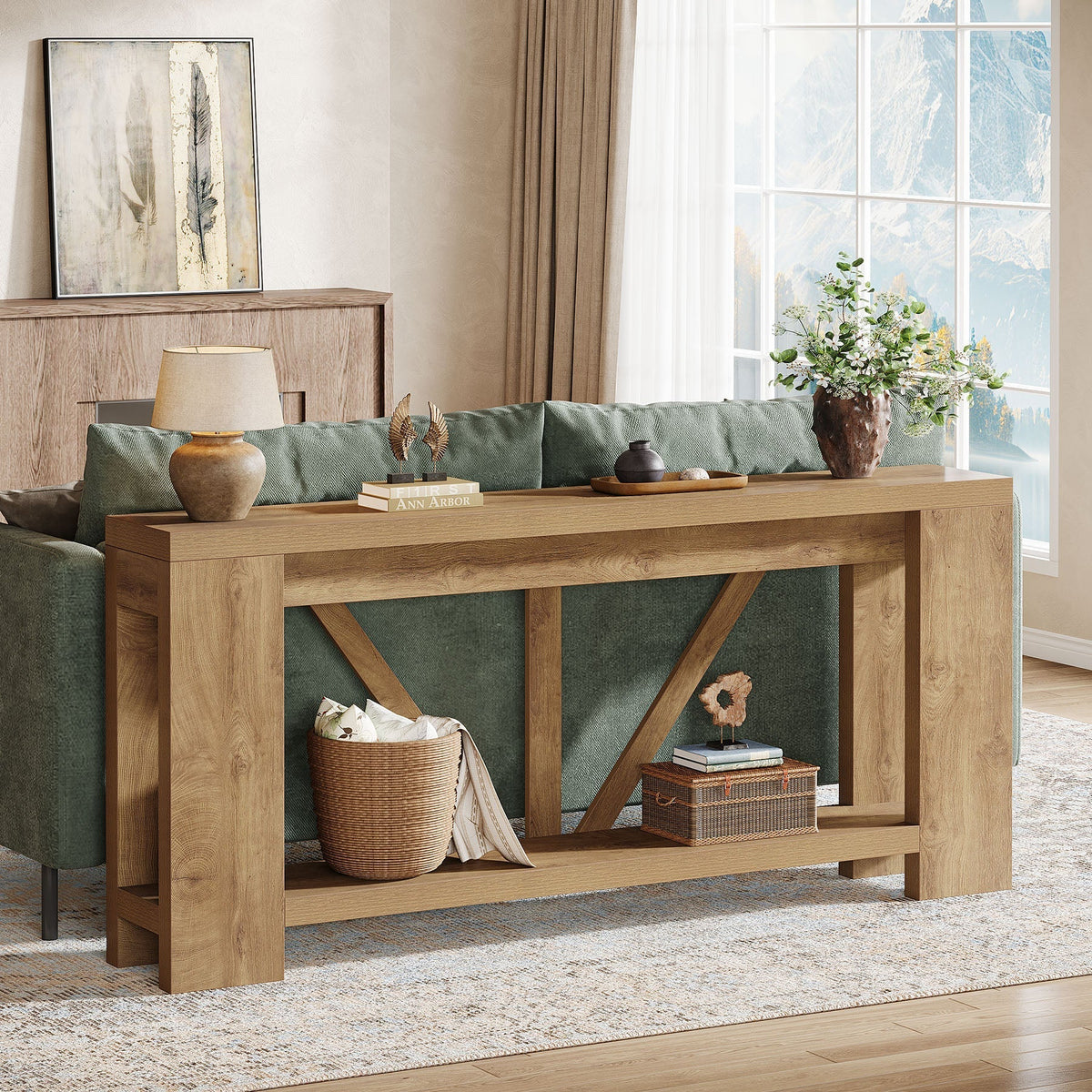 70.8" Console Table, 2-Tier Long Sofa Table Hallway Table