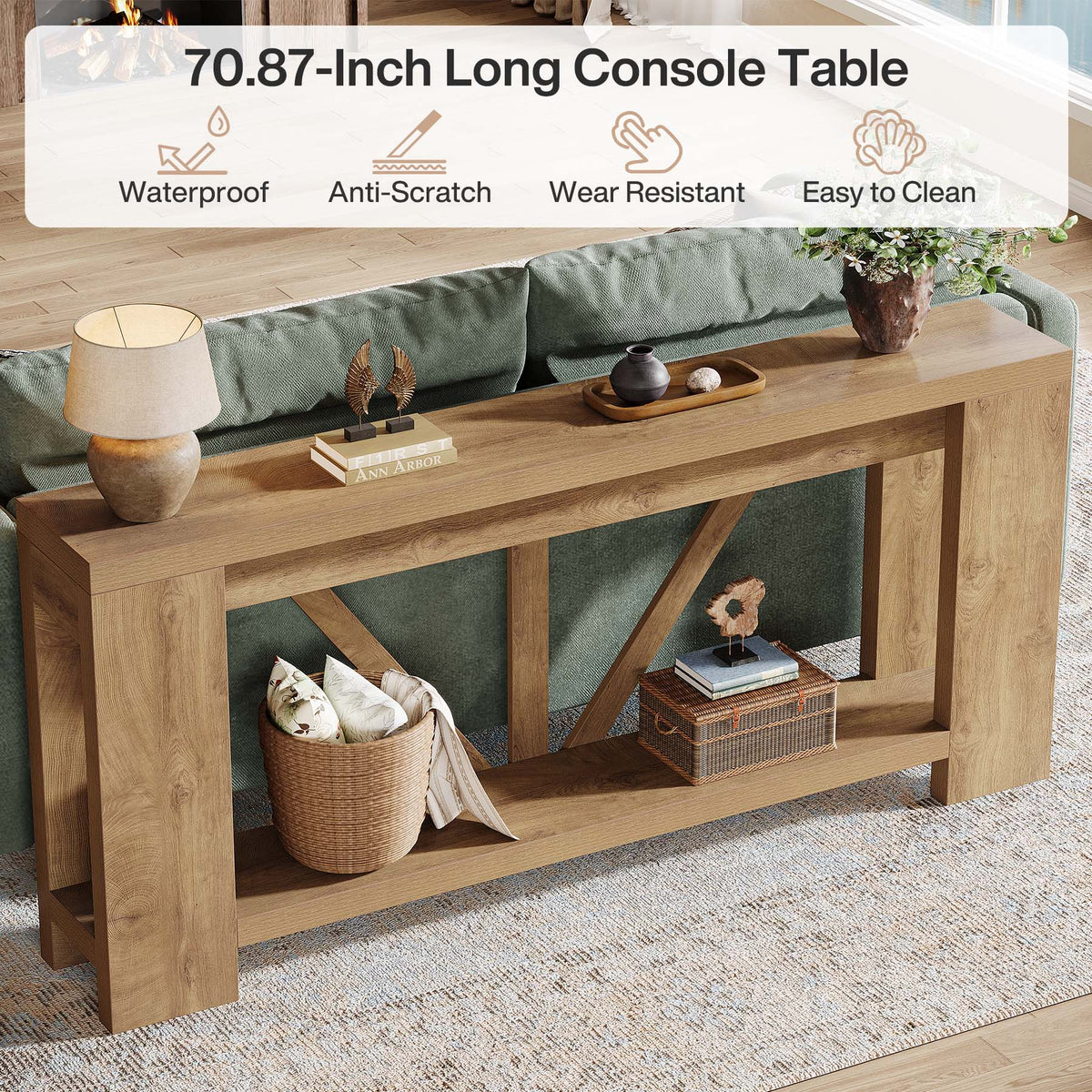 70.8" Console Table, 2-Tier Long Sofa Table Hallway Table