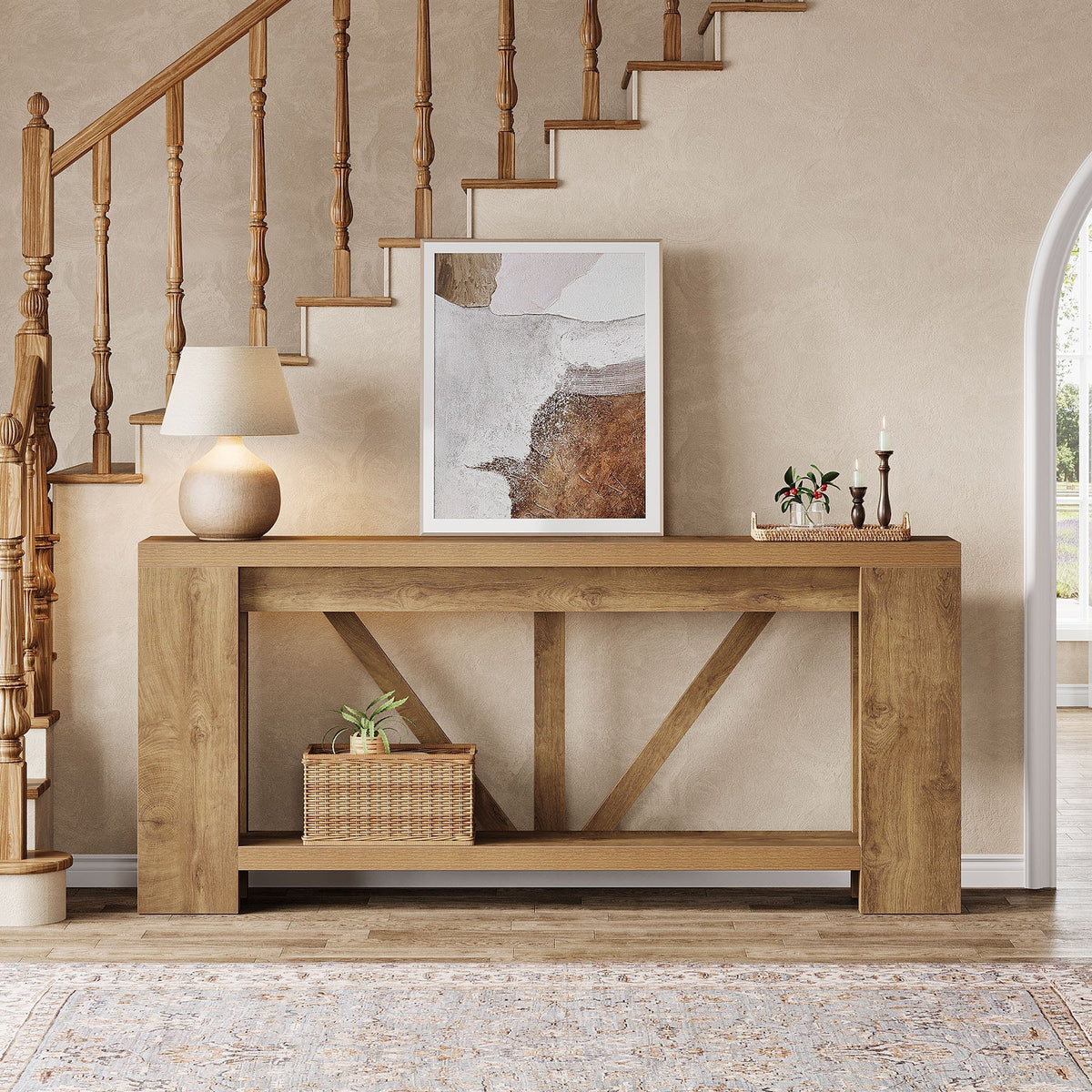 70.8" Console Table, 2-Tier Long Sofa Table Hallway Table