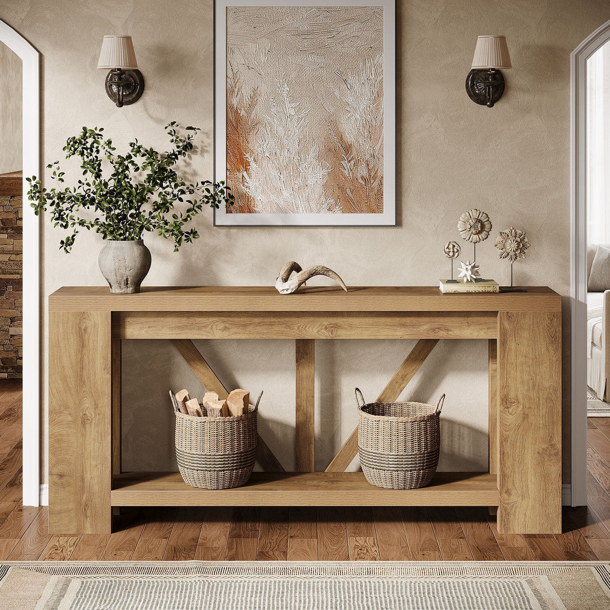 70.8" Console Table, 2-Tier Long Sofa Table Hallway Table