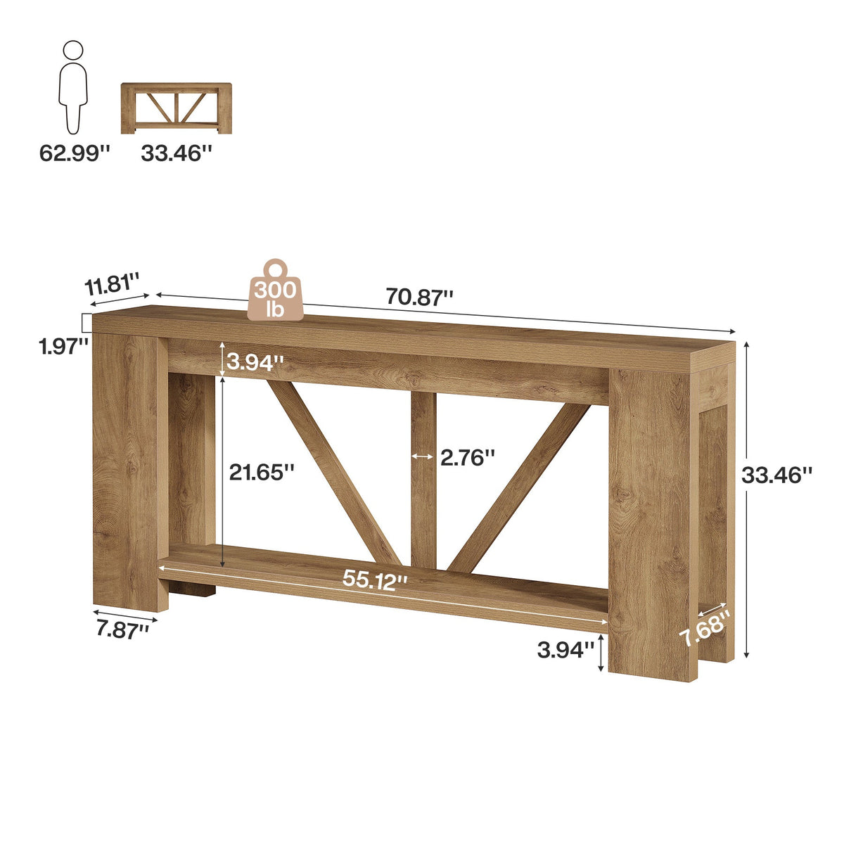 70.8" Console Table, 2-Tier Long Sofa Table Hallway Table