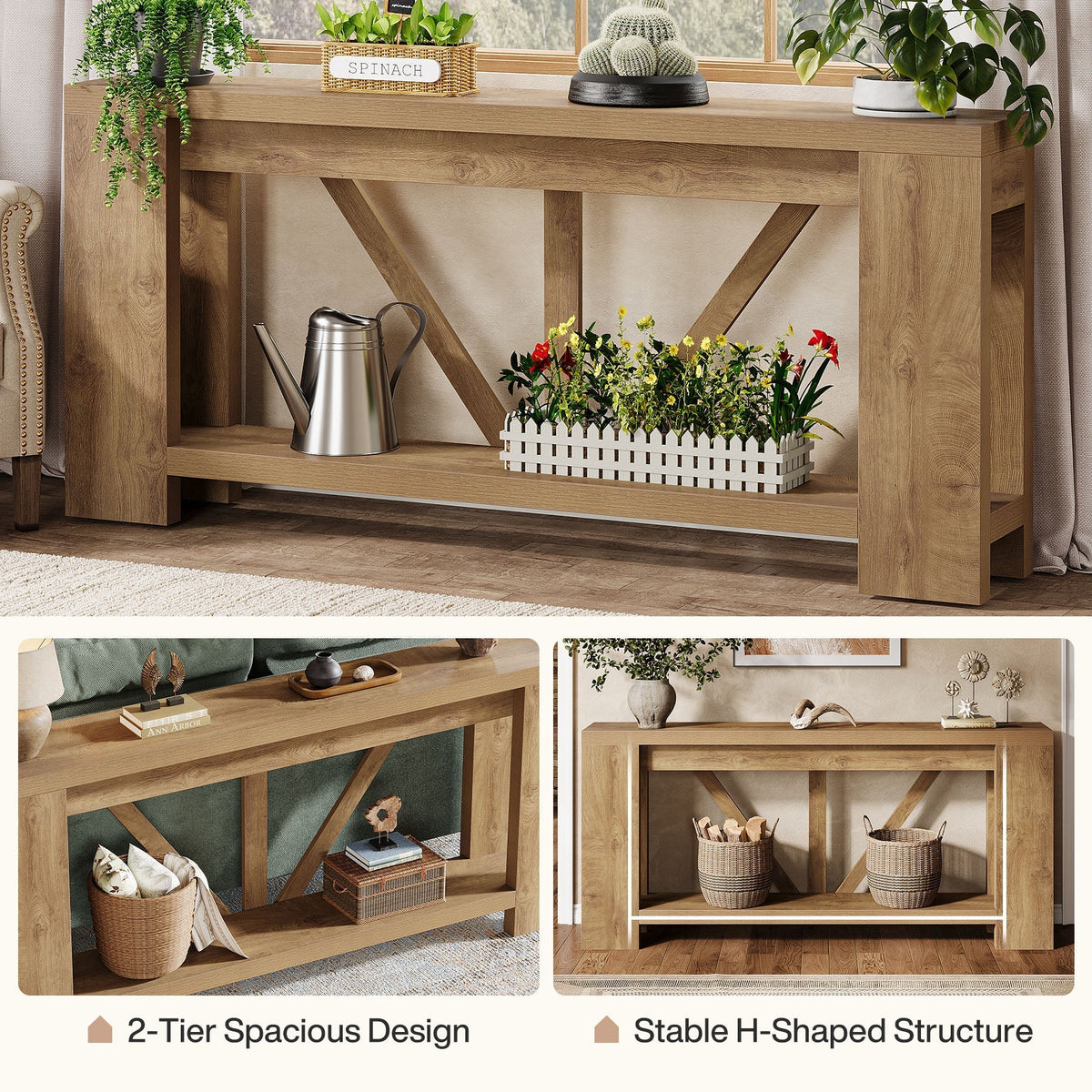 70.8" Console Table, 2-Tier Long Sofa Table Hallway Table