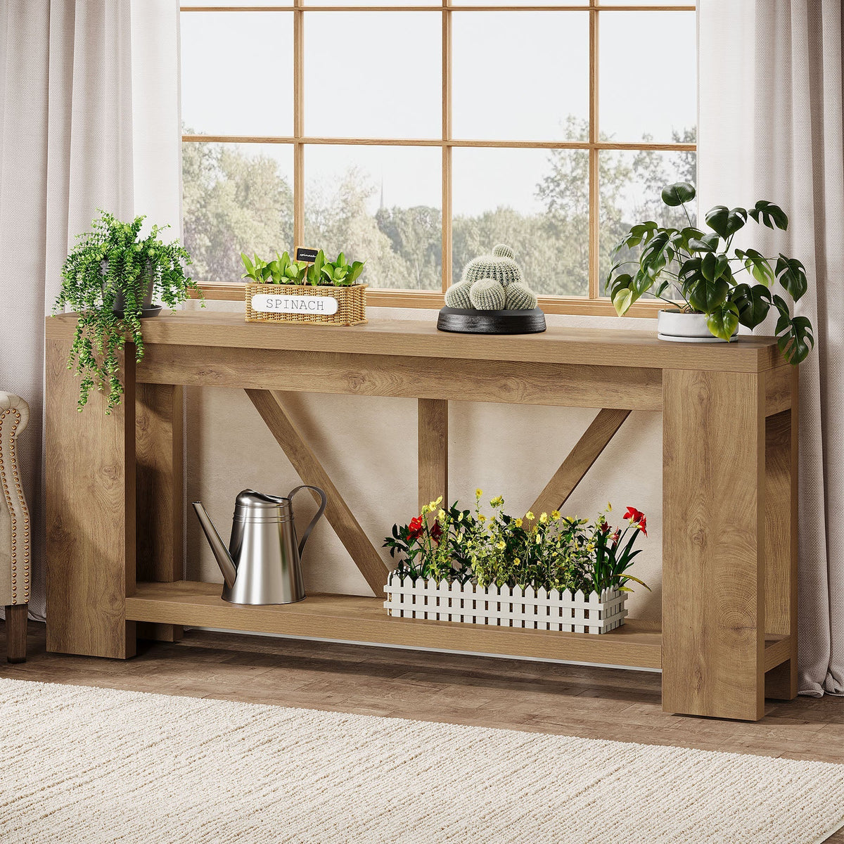 70.8" Console Table, 2-Tier Long Sofa Table Hallway Table