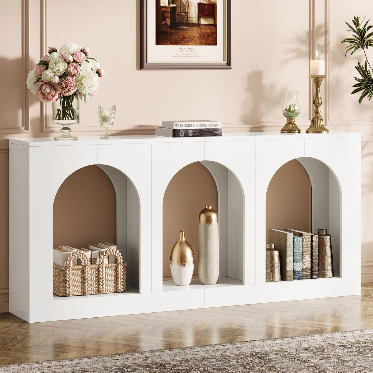 70.9" Arched Console Table, Modern Entryway Table with 3 Arched Shelves