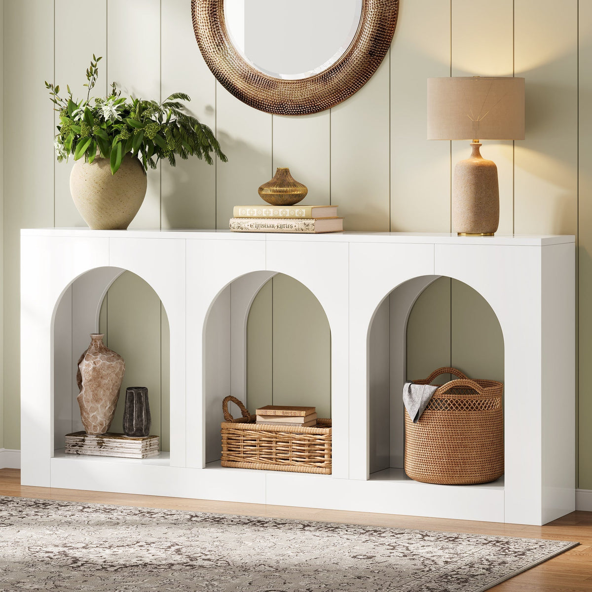 70.9" Arched Console Table, Modern Entryway Table with 3 Arched Shelves