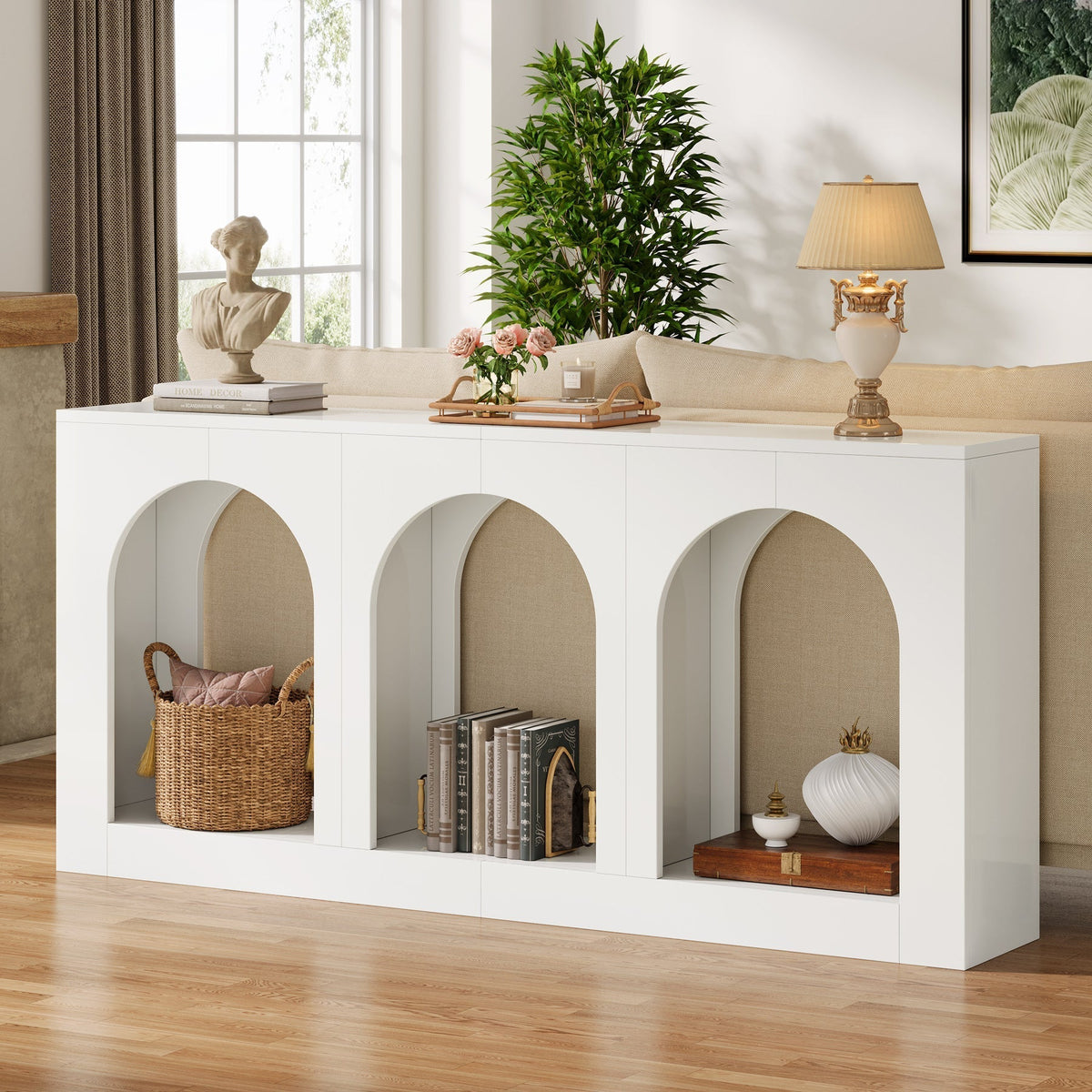 70.9" Arched Console Table, Modern Entryway Table with 3 Arched Shelves