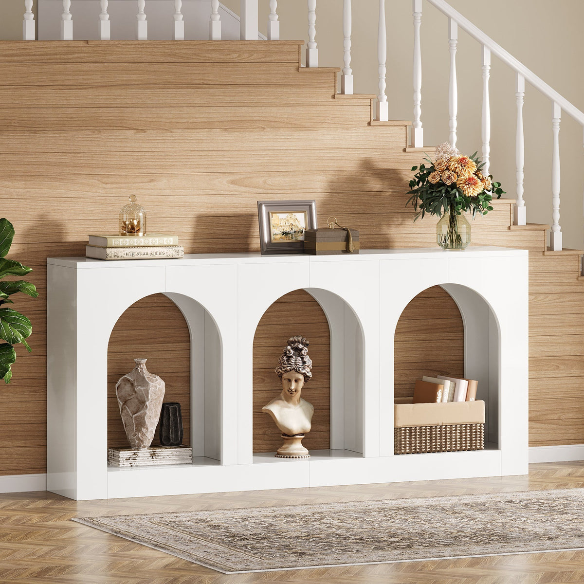 70.9" Arched Console Table, Modern Entryway Table with 3 Arched Shelves