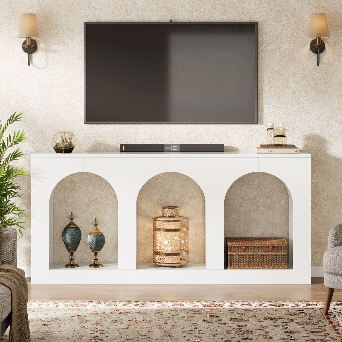 70.9" Arched Console Table, Modern Entryway Table with 3 Arched Shelves