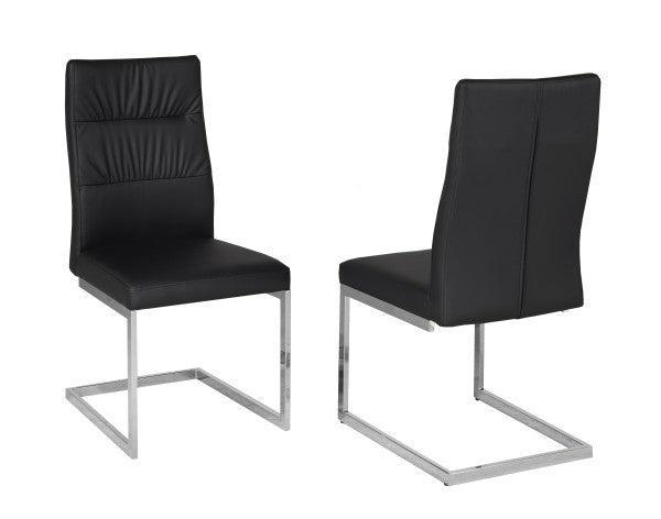 Elegant Black Fabric Dining Chairs Set of Two, Modern Chrome Legs