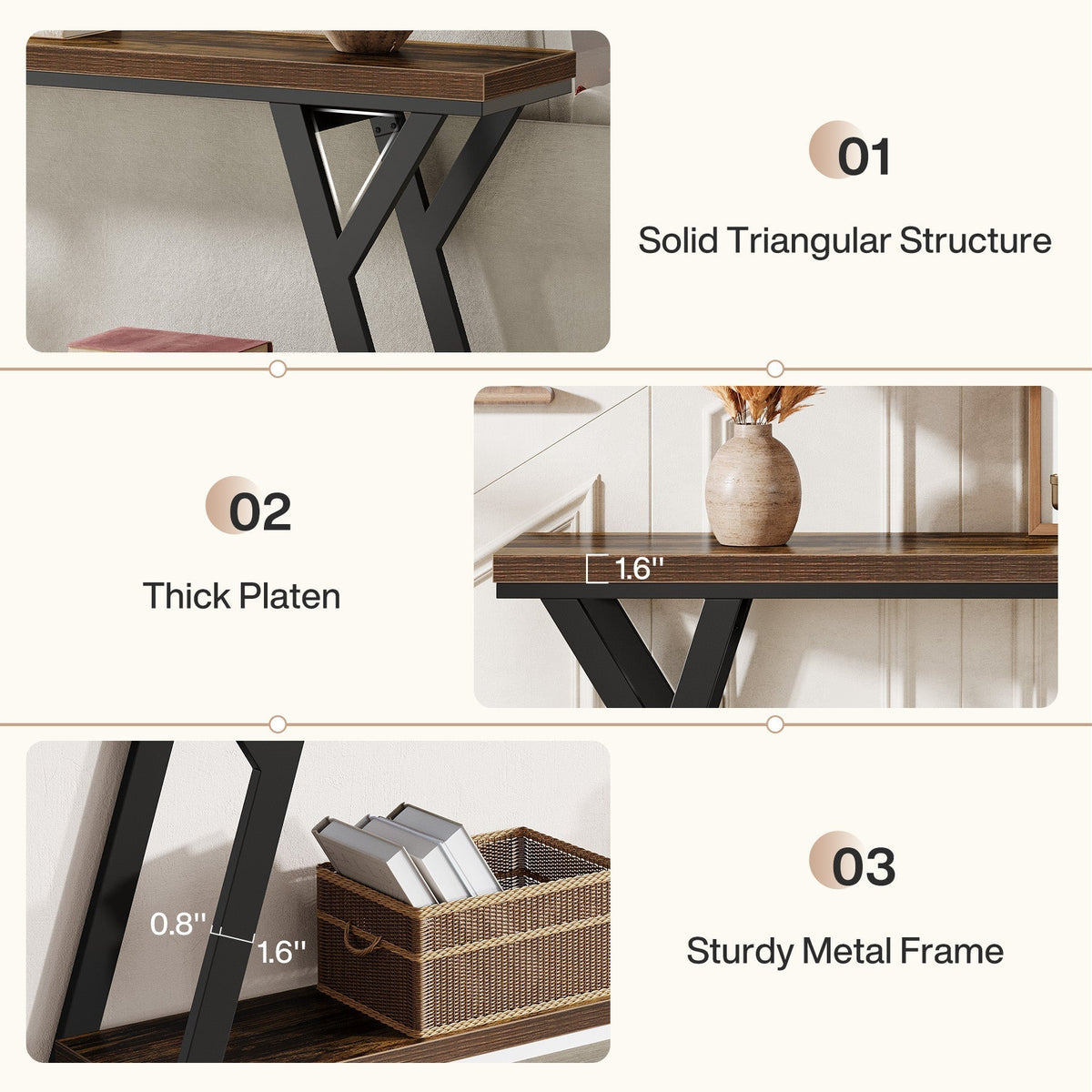 70.9" Console Table, Industrial Sofa Table Behind Couch with 2-Tier Storage Shelf
