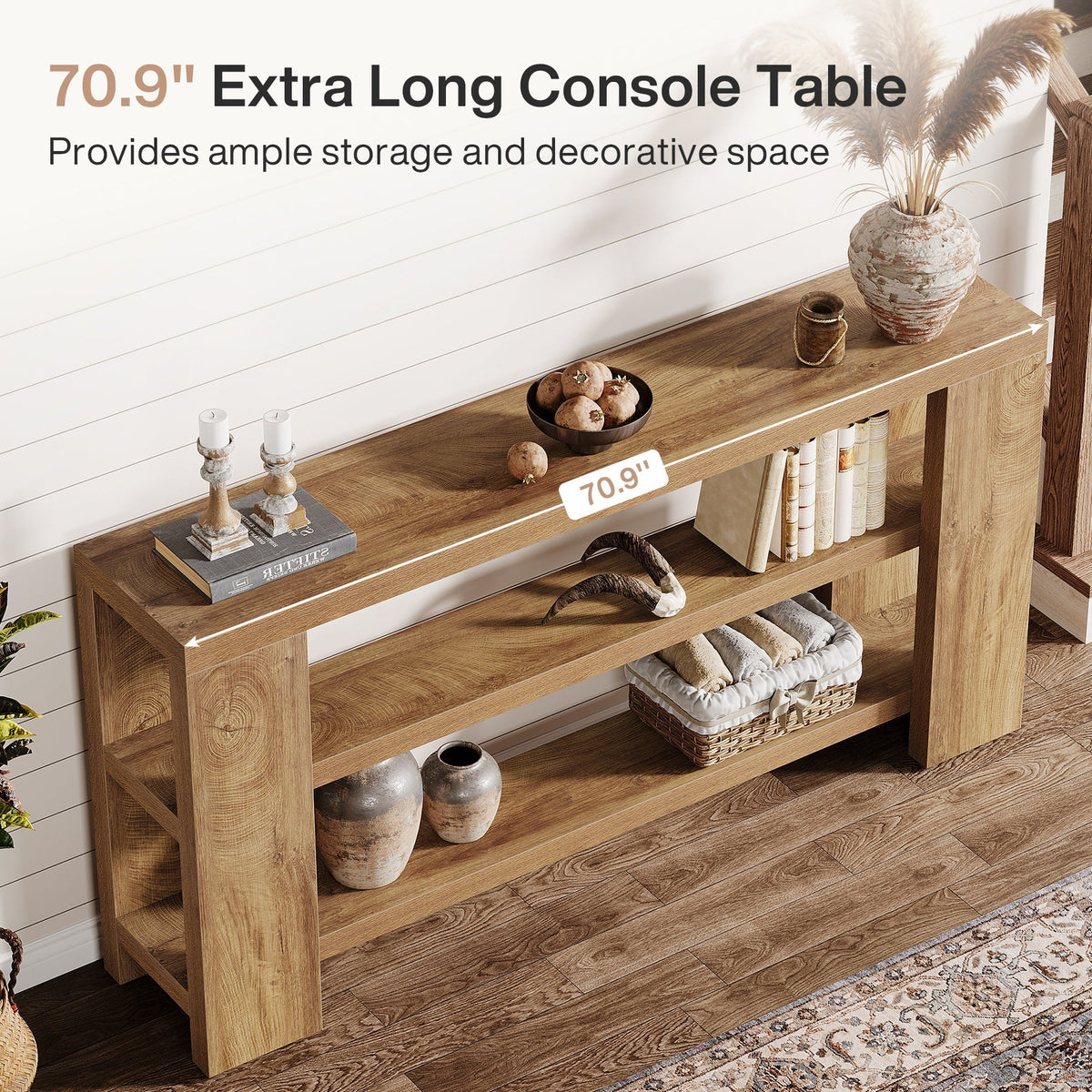 70.9" Console Table, 3-Tier Sofa Foyer Table with Storage for Entryway