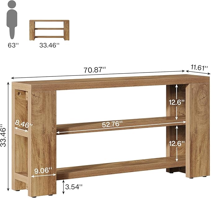 70.9" Console Table, 3-Tier Sofa Foyer Table with Storage for Entryway