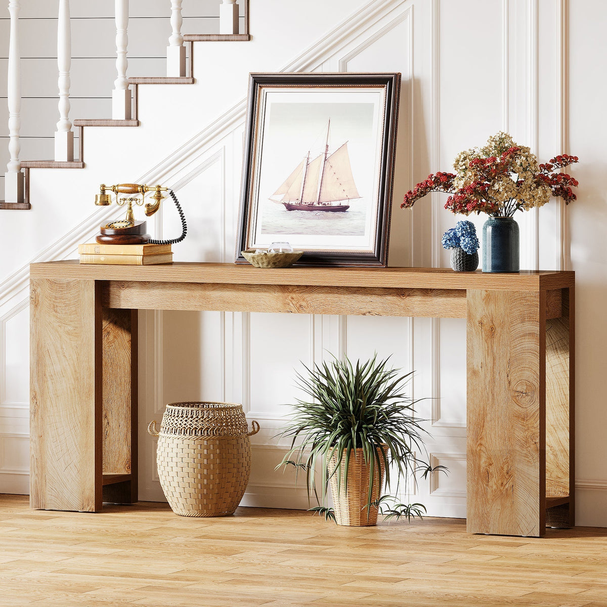 70.9" Wood Console Table, Farmhouse Sofa Table Entryway Table