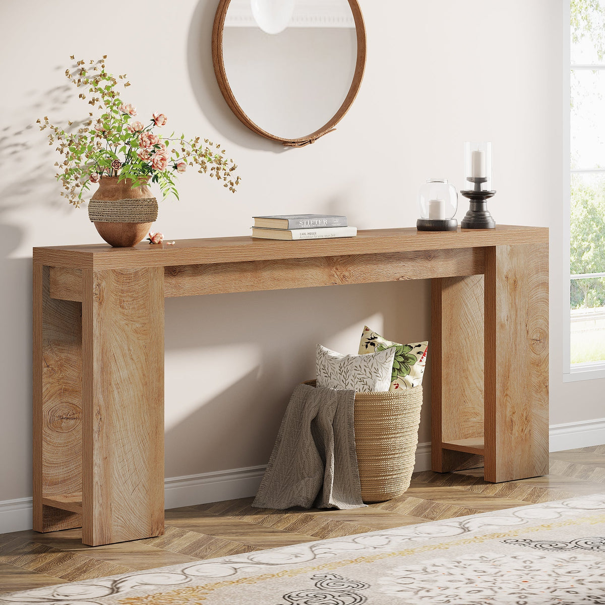 70.9" Wood Console Table, Farmhouse Sofa Table Entryway Table