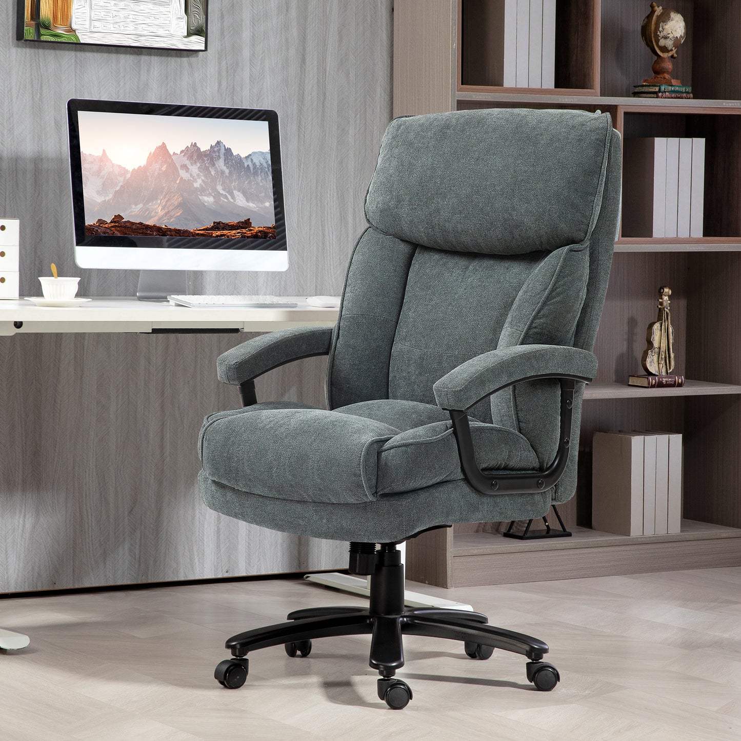 HOMCOM Big & Tall Executive Office Chair, 200kg Heavy Duty Computer Desk Chair, Grey