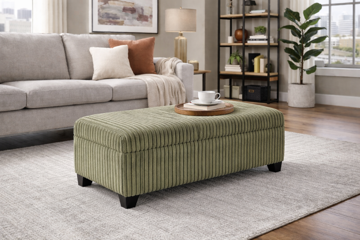 Channel-Tufted Storage Ottoman