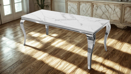 71" Dining Table with Curved Stainless Steel Legs