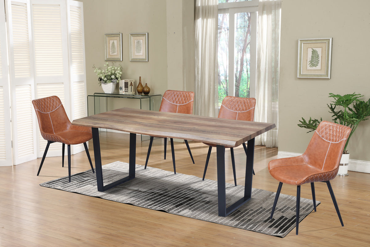 71" Wood Dining Set with Black Metal Legs & PU Chairs