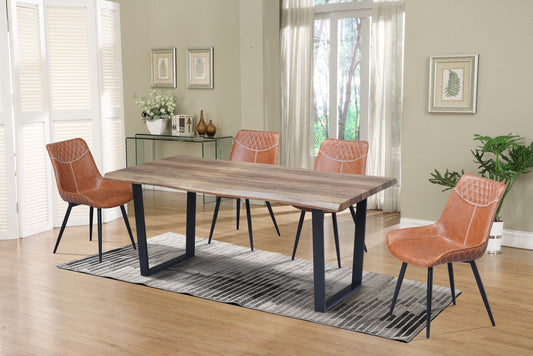 71" Wood Dining Set with Black Metal Legs & PU Chairs
