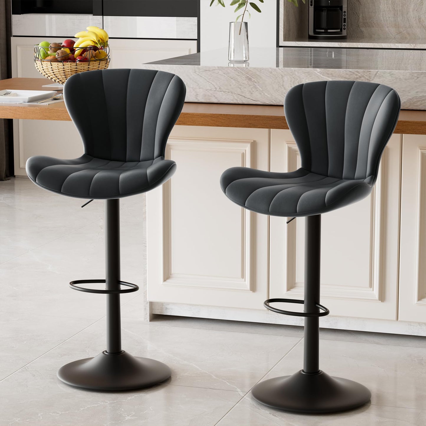 Daluvenix Bar Stools Set of 2 Modern Island Bar Stools Upholstered Faux Leather Barstools Height Adjustable Counter Chairs with Back Waterproof Stools for Kitchen, Black