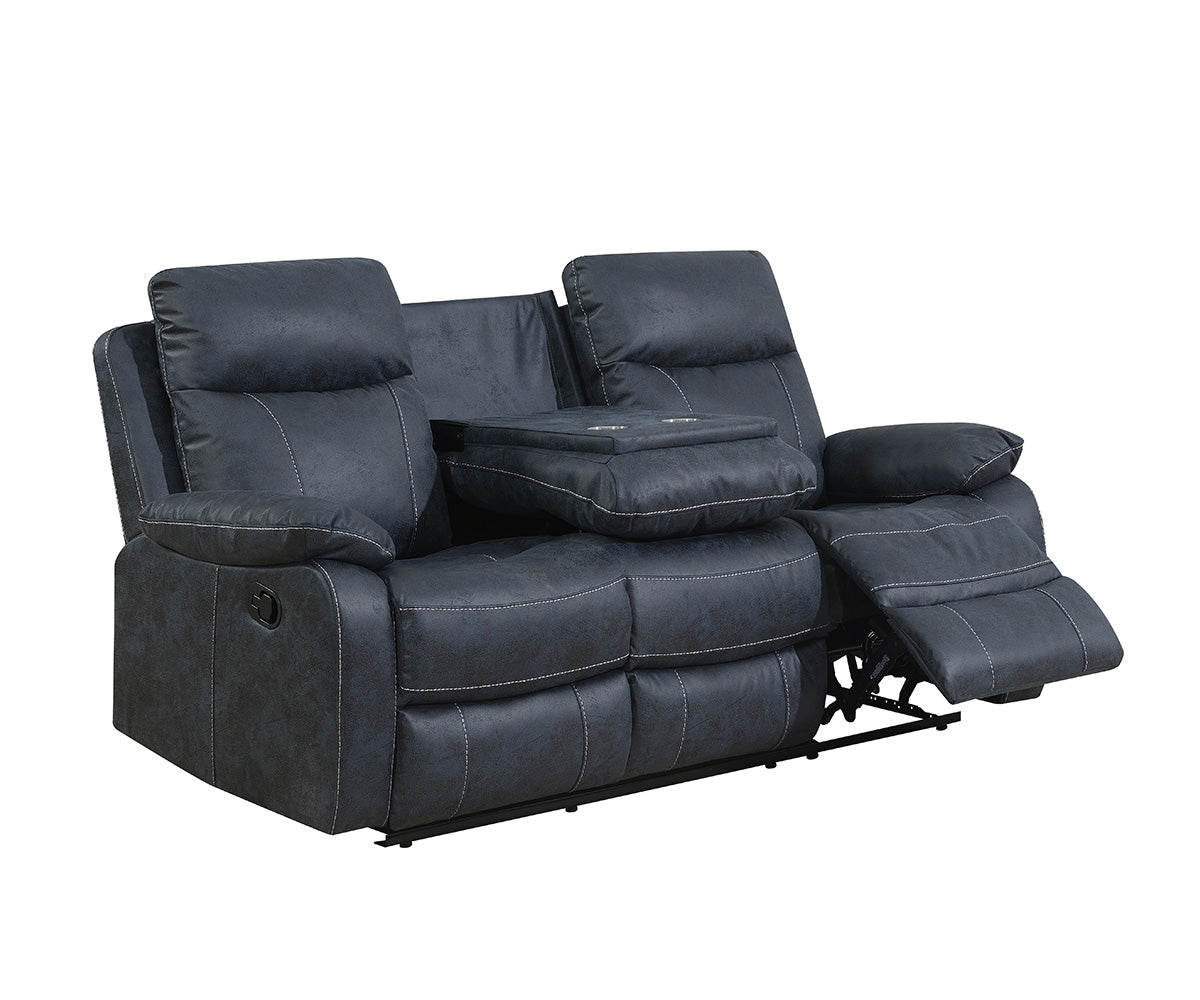 Bristol2 Blue Recliner Sofa with Drop-Down Tray and Built-in Cup Holders