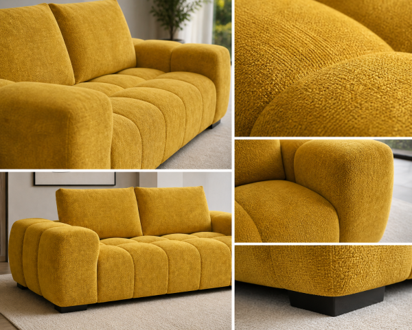 Zara Sofa Yellow Plush Polyester 86in Length Corner Blocked Frame