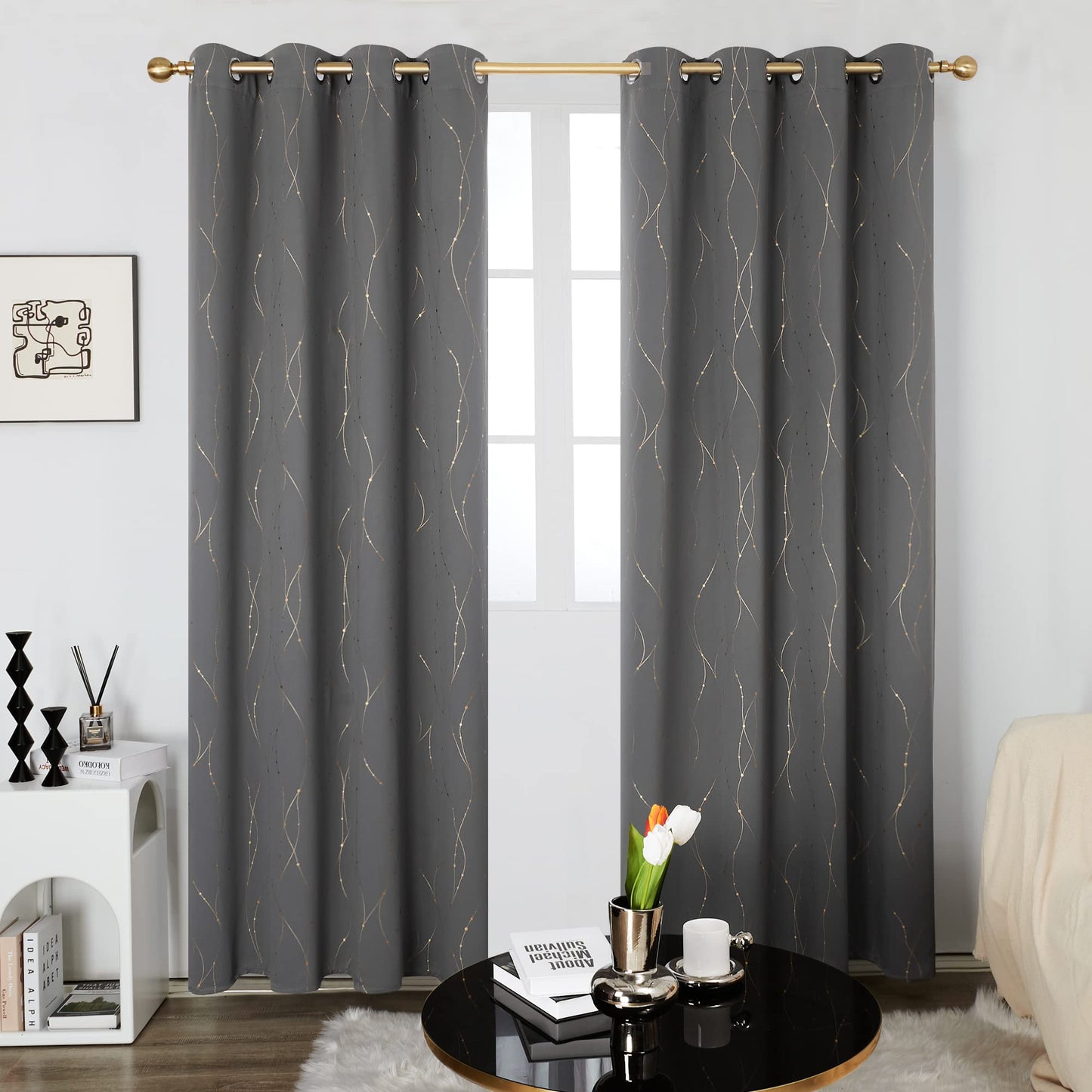 Deconovo Blackout Curtains 84 Inches Long, Thermal Insulated Energy Saving Curtains for Bedroom, Noise Reduction Curtain Drapes for Living Room (52W x 84L Inch, Grey, 2 Panels)