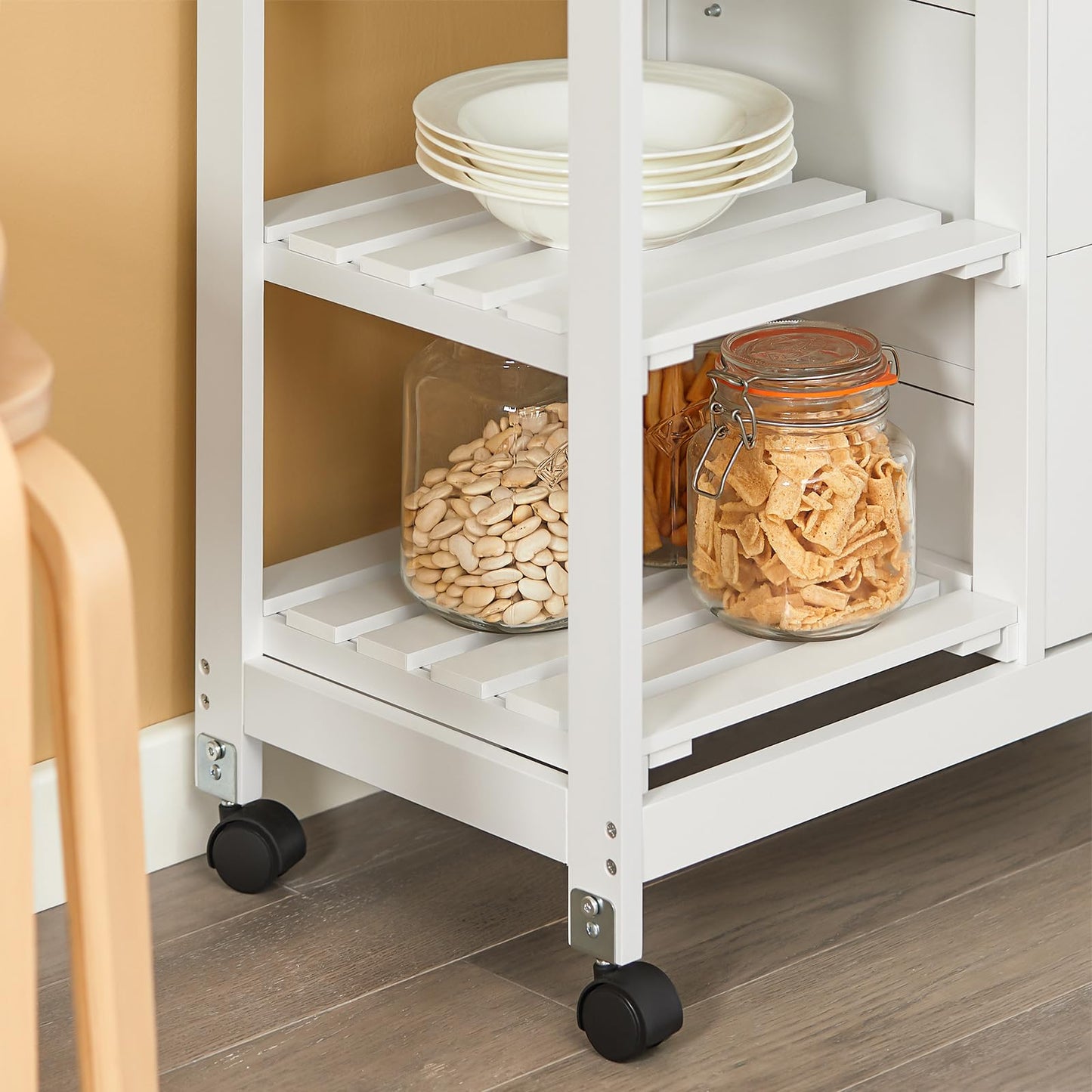 Kitchen Serving Cart with 3 Drawers and Removable Tray,Kitchen Storage Trolley,White