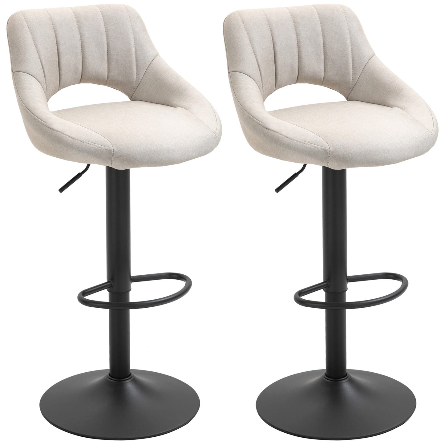 Bar Stools Set of 2, Swivel Counter Height Barstools with Adjustable Height, Faux Leather Upholstered Bar Chairs with Round Metal Base and Footrest, Grey