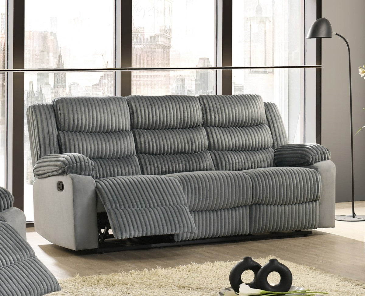 Romilly Grey Corduroy Fabric Recliner Sofa with Plush Tufted Seating