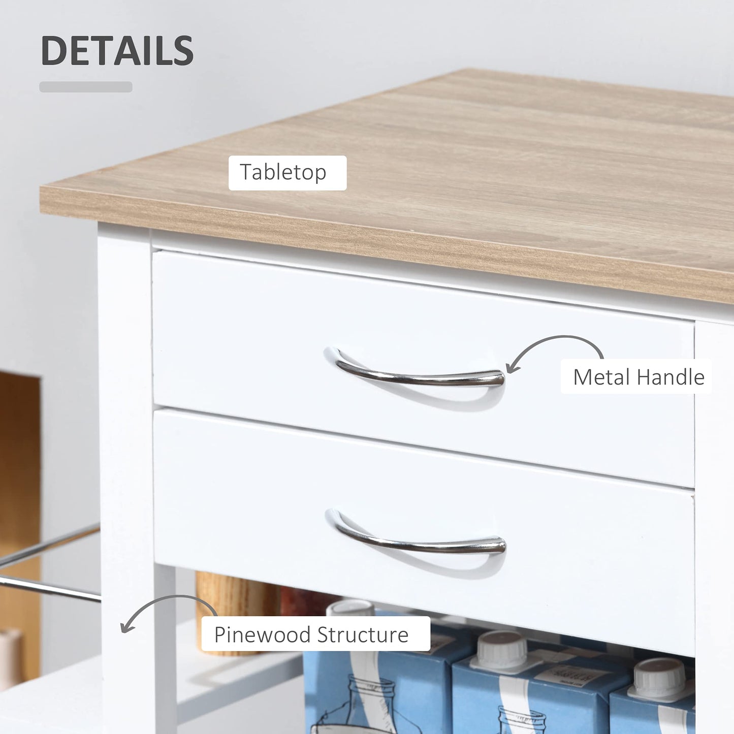 Rolling Kitchen Island on Wheels Trolley Utility Cart with Spice Racks, Towel Rack, Baskets & Drawers for Dining Room