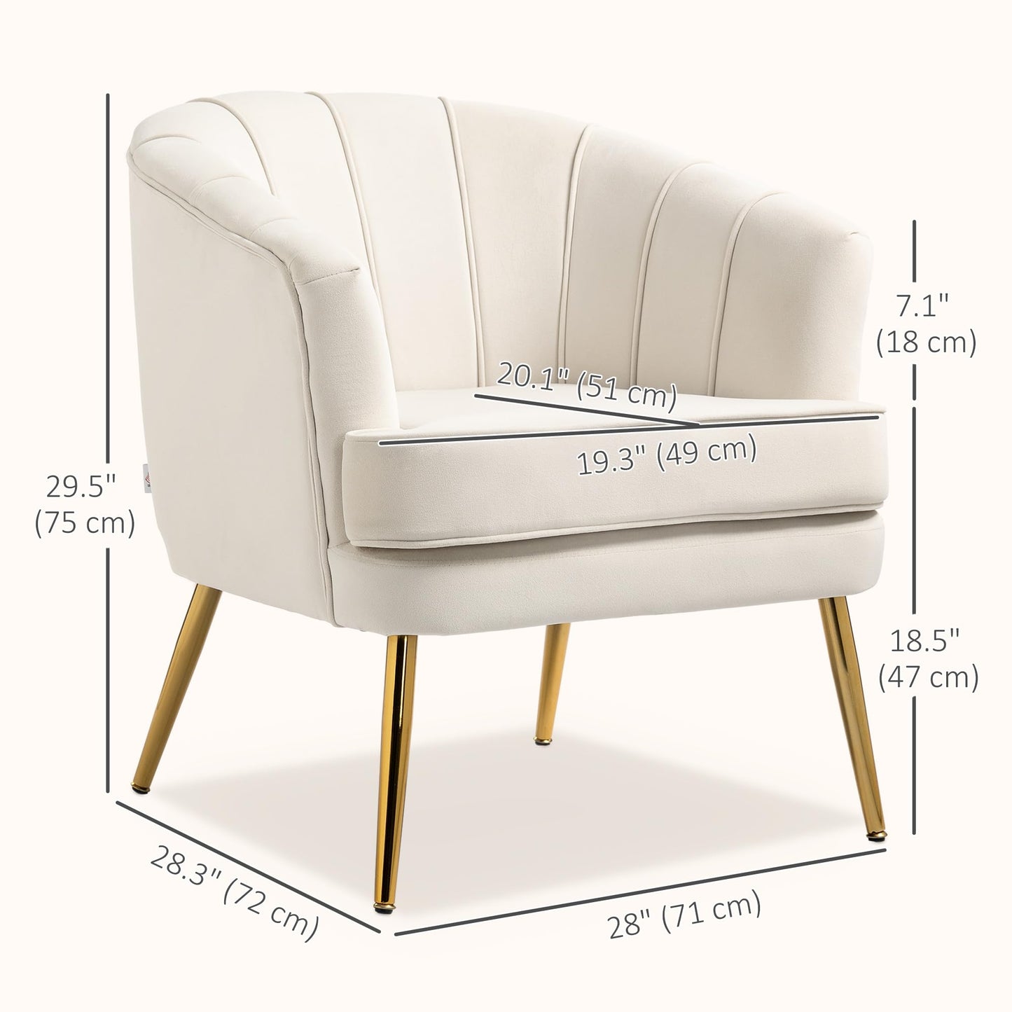 Fabric Accent Chair, Velvet Armchair, Modern Living Room Chair with Gold Metal Legs and Thick Padding for Bedroom, Grey